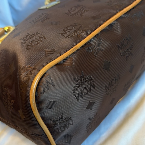 MCM Mini Visetos Nylon x leather Brown Monogram tote Hand Bag - Picture 7 of 11